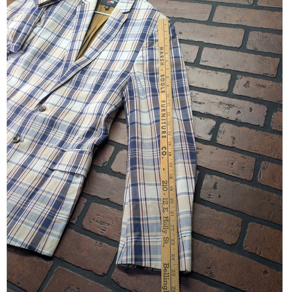 Banana Republic Mad Men Plaid Blazer 38S Tailored Slim Fit Navy Red Gold Lining - Picture 10 of 16
